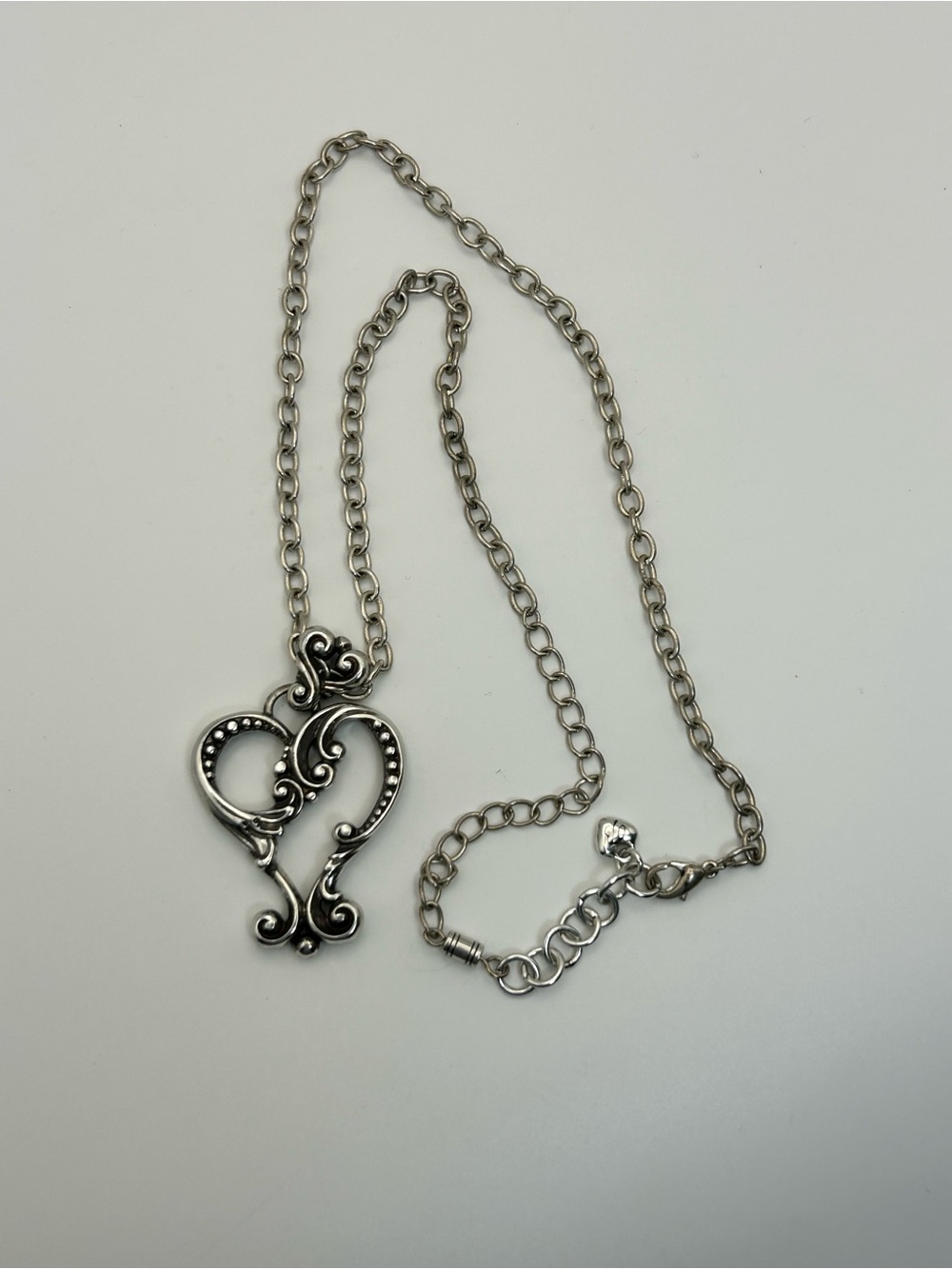 Brighton Open Heart Pendant Necklace Silver Plated Single Oval Link Chain 20" - Picture 5 of 10